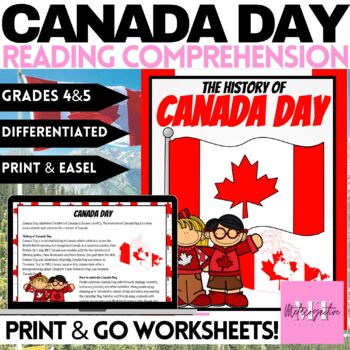 Preview of History of Canada Day Reading Comprehension Worksheets