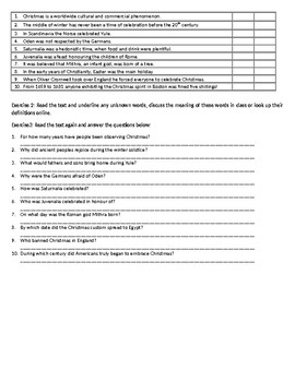 the history of christmas reading comprehension worksheet