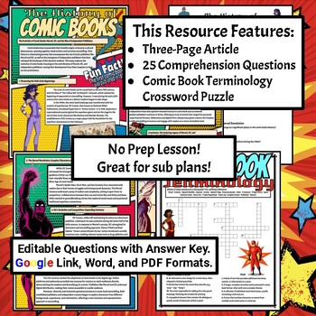 The History of Comic Books Essay w/Questions Crossword Puzzle TPT