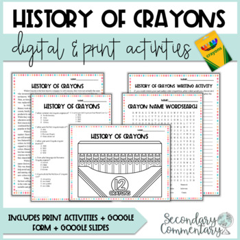 Preview of The History of Crayons Activities Digital and Print Versions Back to School