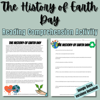 Preview of The History of Earth Day Reading Comprehension Activity | Print & Digital