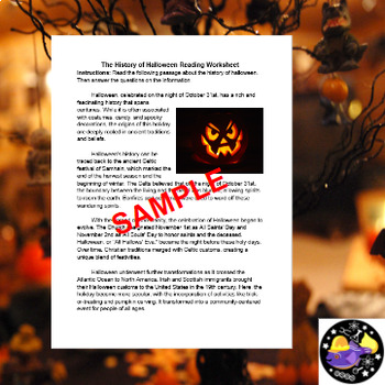 The History of Halloween Fall Reading Worksheet **Editable** | TPT