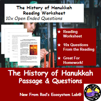 Preview of The History of Hanukkah Winter Reading Worksheet **Editable**