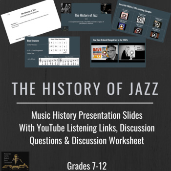 Preview of The History of Jazz | Music History Slides, Listening Links, Discussion Activity