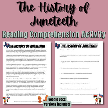 Preview of The History of Juneteenth Reading Comprehension Activity | Print & Digital