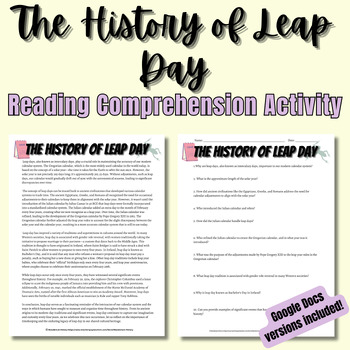Preview of The History of Leap Day Reading Comprehension Activity | Print and Digital