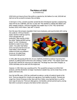 Preview of The History of Lego Informational Text and Question Set