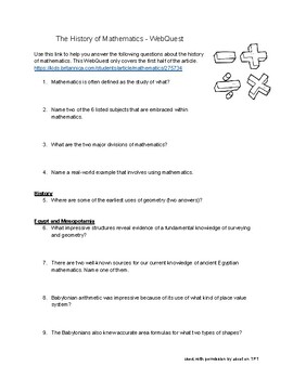 Preview of The History of Mathematics - WebQuest