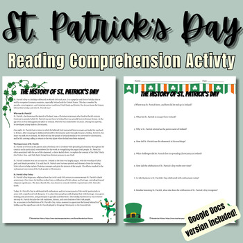 Preview of The History of St. Patrick's Day Reading Comprehension | Print and Digital