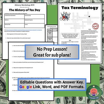 The History of Tax Day No Prep Lesson and crossword Puzzle TPT