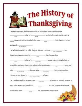The History of Thanksgiving: A Thanksgiving Madlib by Blaszak's Corner
