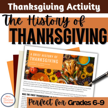 Preview of The History of Thanksgiving Activities Middle School