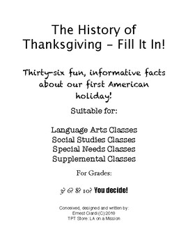 Preview of The History of Thanksgiving - Fill It In!