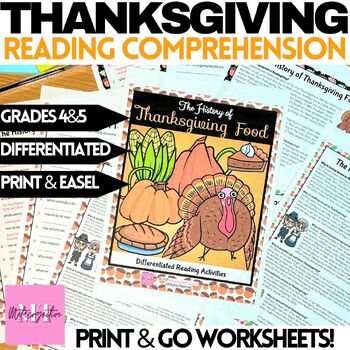 Preview of History of Thanksgiving Food Reading Comprehension Worksheets