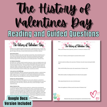 Preview of The History of Valentine's Day Reading Activity for High School| Print & Digital