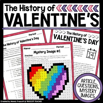 Preview of The History of Valentine's Day Reading, Questions, Color-by-Code