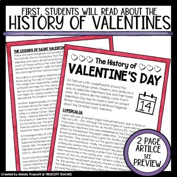 The History of Valentine's Day Reading, Questions, Color-by-Code
