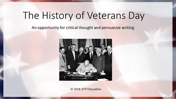 Preview of The History of Veterans Day: Powerpoint and Persuasive Writing Prompt