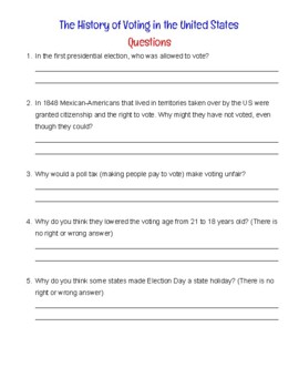 Preview of The History of Voting Questions