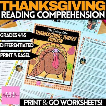 Preview of History of the Thanksgiving Turkey Pardon Reading Comprehension Worksheets