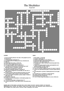The Hitchhiker by Roald Dahl Vocabulary Crossword Puzzle by M Walsh
