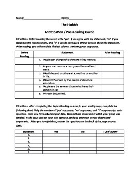 Preview of The Hobbit - Anticipation Guide