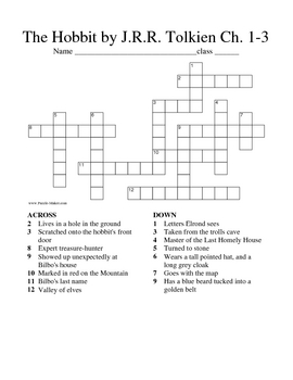 The Hobbit Crossword Chapters 1 3 by Science Etc TpT