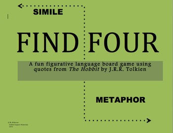 Preview of The Hobbit - "Find Four" Simile and Metaphor Fun Board Game!