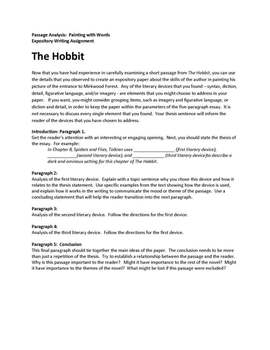 Preview of The Hobbit:  Passage Analysis and Expostiory Writing