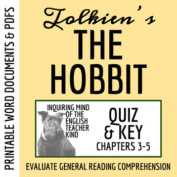 Preview of The Hobbit Chapters 3 through 5 Quiz and Answer Key (Printable)