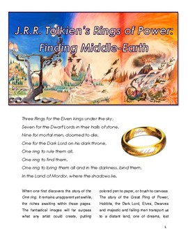 Preview of Tolkien's Middle Earth, the Elven Rings of Power, Language, Reading, Myth-Making