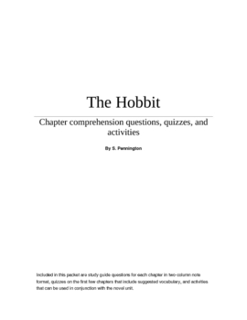 Preview of The Hobbit Study questions, sample quizzes, and activities