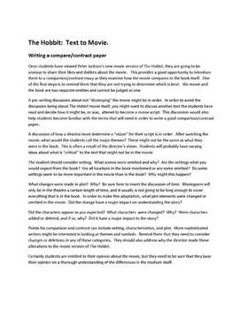 Preview of The Hobbit:  Text to Movie    Writing a Compare/Contrast Paper