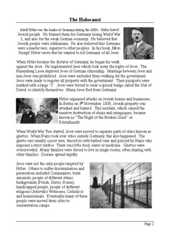 Preview of The Holocaust - Reading Comprehension with Differentiated Activities