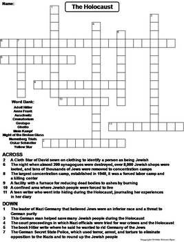 the holocaust worksheet crossword puzzle by science spot