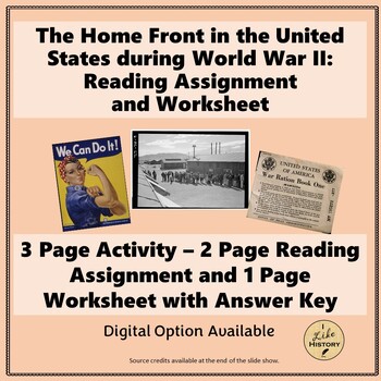 Preview of The Home Front during World War II: Reading Assignment and Worksheet