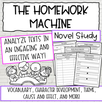 Preview of The Homework Machine Novel Study | Vocabulary, Character Development, Theme