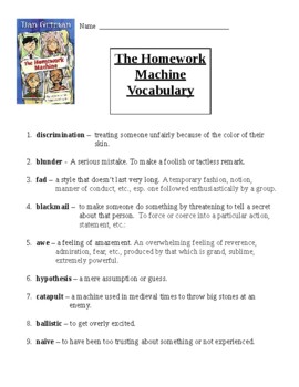 vocabulary definition homework