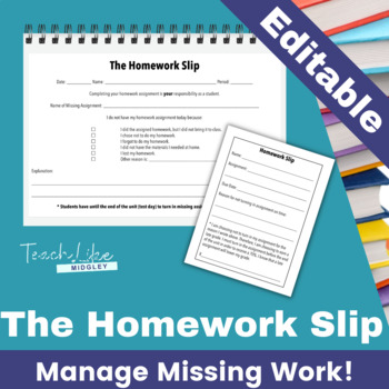 Preview of Homework Tracker - Missing Work Forms & Homework Log - Homework Slip Template