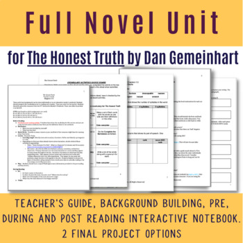 Preview of The Honest Truth by Dan Gemeinhart Interactive Reader's Notebook-PRINT & DIGITAL