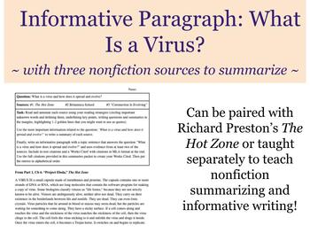 Preview of The Hot Zone - Informative Paragraph: What is a virus?