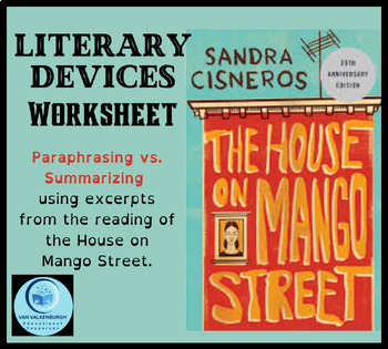 Preview of The House on Mango Street:  Literary Devices Worksheet