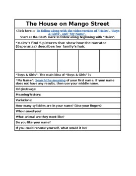 Preview of The House on Mango Street - "My Name" pre-activity