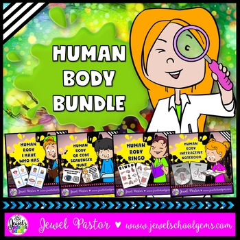 Preview of The Human Body Activities BUNDLE Interactive Notebook, QR Codes, Bingo & Game