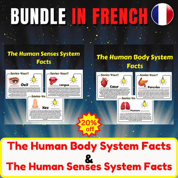 Preview of The Human Body System Facts & The Human Senses System Facts In French Bundle