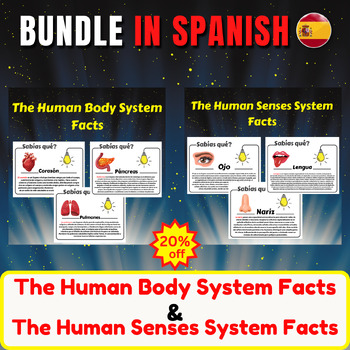 Preview of The Human Body System Facts & The Human Senses System Facts In Spanish Bundle