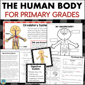 Preview of Human Body Systems Worksheets Posters My Body Activities 2nd 3rd Grade Science