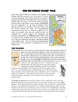Preview of The Hundred Years' War: Reading, Worksheet, and Fun Comic Activity