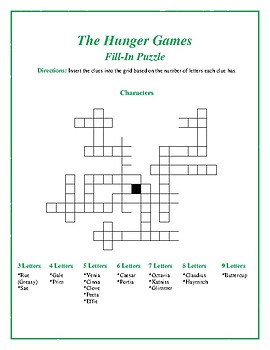 Preview of The Hunger Games: Characters Fill-In Puzzle—Fun Downtime Activity!