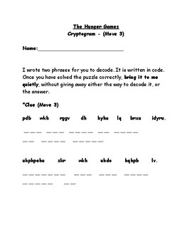 Preview of The Hunger Games Move 3 Cryptogram Puzzle